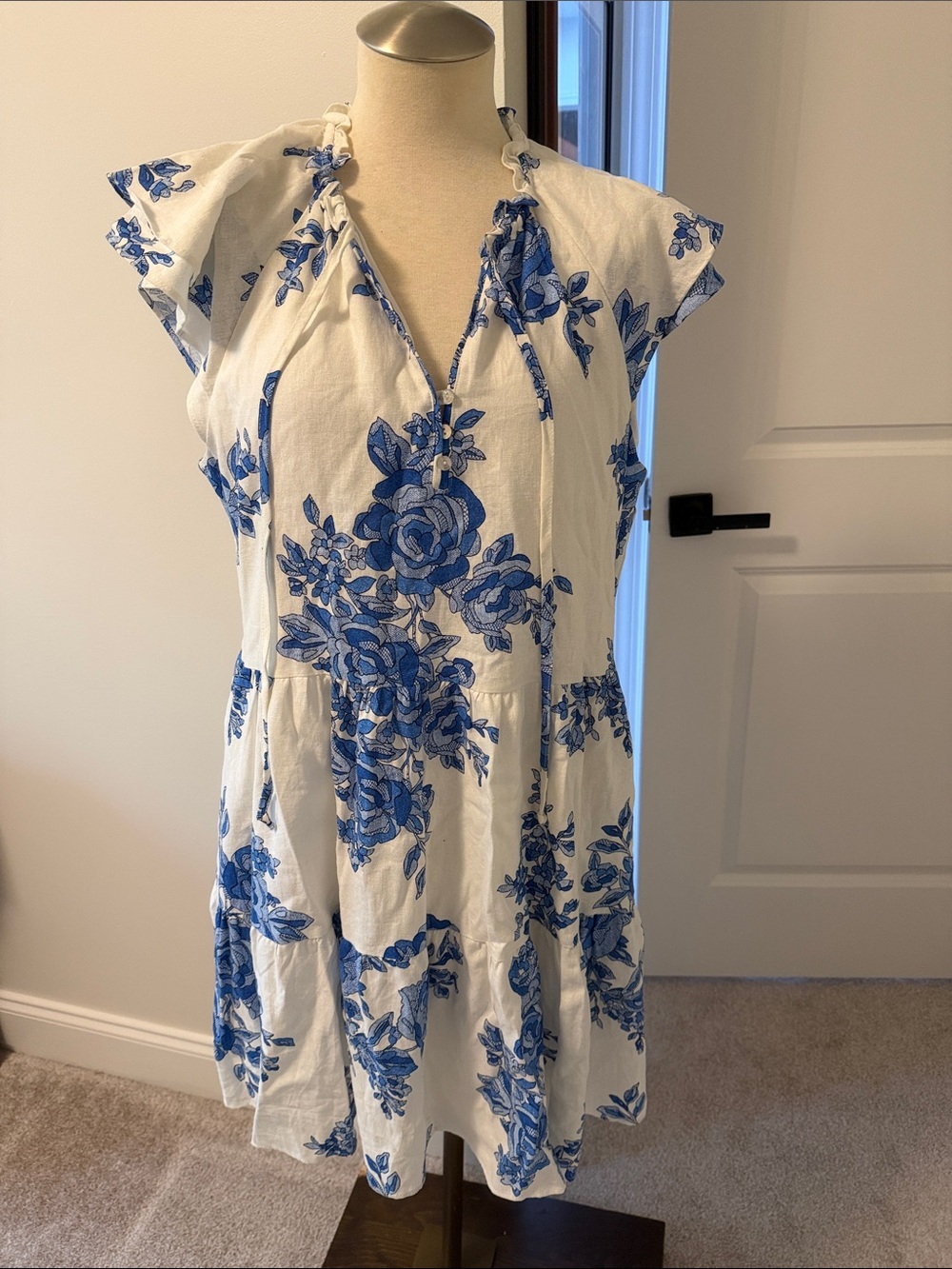CeCe White Swim Cover-Up with Blue Floral Print